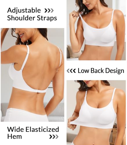 Image of Seamless Low Back Bra Wireless Smoothing Halter Convertible Bralette | Jelly Bras for Backless Dresses, Scoop Neck Padded Multiway Bra, Invisible No Show Thin Straps, Criss Cross Beauty Back
