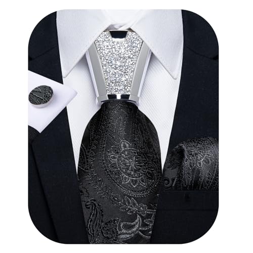 Image of DiBanGu Silk Men's Tie Set Jacquard Woven Ties and Pocket Square Fashion Necktie and Handkerchief Cufflinks Tie Accessories