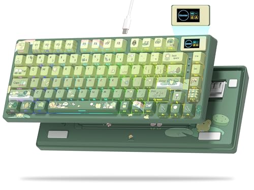 Image of Womier SK80 75% Keyboard with Color Multimedia Display Mechanical Gaming Keyboard Cute Green Frog Wired Hot Swappable Gasket Mount RGB Custom Key Board, Pre-lubed Stabilizer for Mac /Win, Green