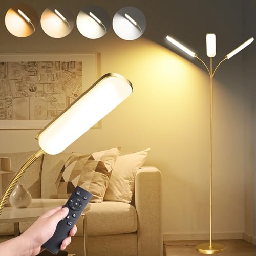 Image of marctronic Gold Floor Lamp, 18W 1800LM Bright LED Floor Lamps for Living Room Bedroom, Dimmable Timing Eye Caring Reading Standing Lamp with Remote & Works with Smart Plug