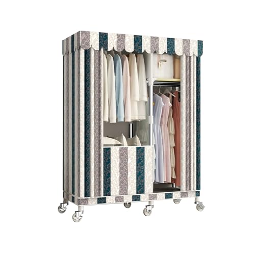 Armarios de Dormitorio Juvenil con Ruedas Fuerte Capacidad de Carga Armario Ropero de Tela con Cremallera Gran Capacidad con Barra para Colgar Ropa(Burst,102x45x170cm)
