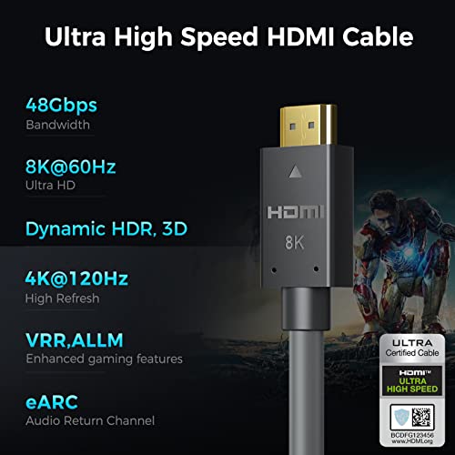 Ablink 8K HDMI Cables 3M,Certified Ultra High Speed HDMI 2.1 Cable 48Gbps 4K120Hz 8K60 144Hz eARC HDR10,HDCP 2.2& 2.3 3D,Compatible with Ps5 Apple TV 4K Roku HDTV Blu-ray PS5/4 Xbox X RTX3090 - Image 2