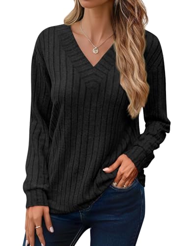 JUSTFASHIONNOW Long Sleeve V Neck Shirts for Women Lightweight Sweaters - image 5