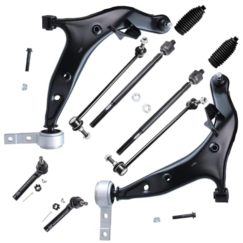 Image of Detroit Axle - Front End 10pc Suspension Kit for 2004-2009 Nissan Quest 2005 2006 2007 2008, 2 Lower Control Arms w /Ball Joints, 4 Inner & Outer Tie Rods, 2 Sway Bar Links, 2 Boots, Replacement