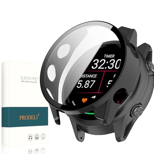 PRODELI For Garmin Forerunner 570 47mm ��p �P�[�X+�K���X�t�C���� PC+�K���X �����x �L�Y�h�~ ��̌^�J�o�[ ���t���ȒP �y�� �K�[�~�� forerunner 570 47mm �p �ی�J�o�[�i�u���b�N�j