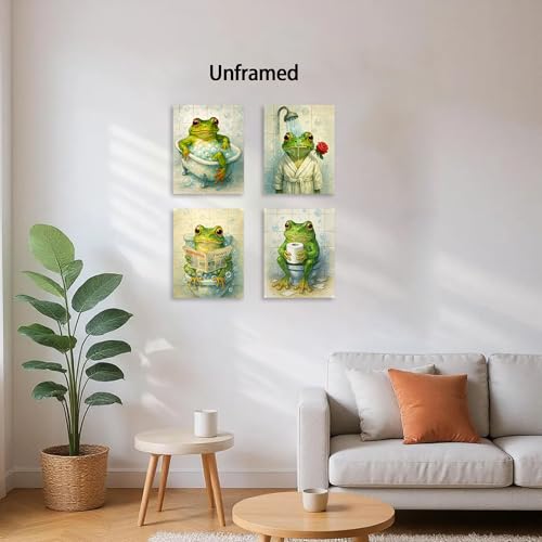 Image of Frimeeme 4Pcs Unframed Funny Frog Wall Art& Poster Prints, 8x10 In