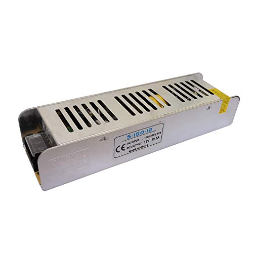 STBTECH LED Driver Transformateur d’alimentation adaptateur 220V AC à DC 12V 12.5A 150W Convertisseur Chargeur pour Bande LED Pixel Light, Afficheurs LED, Système de surveillance, Mute Facile à cacher Cover