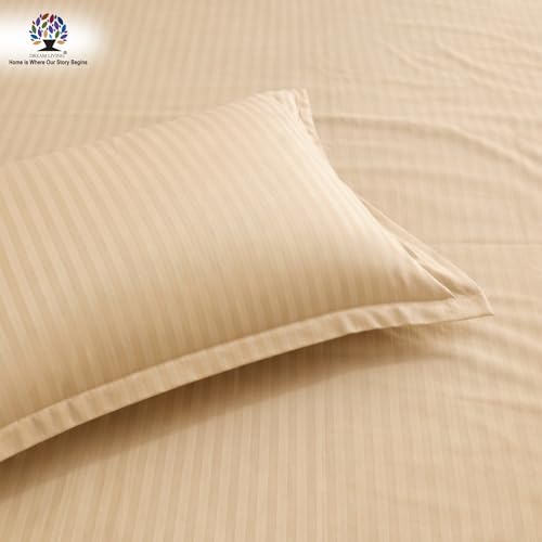 Image of Dream Living Striped Double Bedsheet with 2 Pillow Covers | Queen Size | 120 GSM | 220x250 cm | Beige