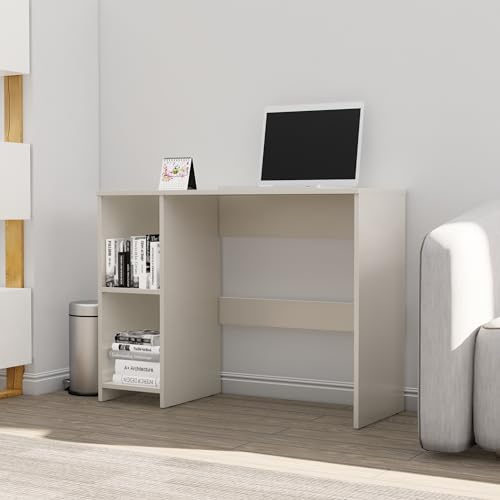 Image of Bniture Wooden Study Table for Home | Engineered Wood Study Table with 2 Storage Shelf | Multi Purpose Computer Desk for Writing & Study | Laptop Table for Study Room & Office | Frosty White