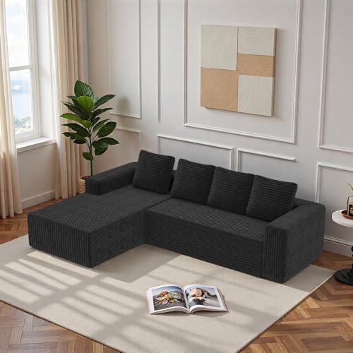 Lekvvied Sofá modular de 4 plazas, de pana, moderno, con chaise longue orientada a la derecha, para salón o dormitorio, no requiere montaje (B-negro)