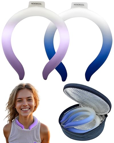 2 Pack Neck Cooling Tube with Insulated Bag - Reusable Ice Ring Neck Cooler Indoor Outdoor - Wearable Cooling Wrap - Relief for Summer and Hot Flashes - Ice Ring Freezes Under 64℉(Purple+Blue)