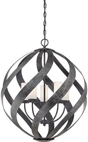 Quoizel Blacksmith Pendant Lighting, 26 Inch 5-Light Old Black Mystical Orb Light, Clear Seeded Glass, Max Adjustable Height 77", Ceiling Light for Kitchen Island, Dining, Hallway or Bedroom