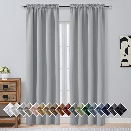 Image of Silver Grey Blackout Curtains for Bedroom 90 Inches Long 2 Panels, Thermal Insulated Soft Fabric Solid Privacy Curtains for Living Room, Rod Pocket Modern Window Treatments, 2x40Wx90L Inches