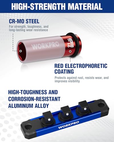 Image of WORKPRO 1 /2 inch Drive Lug Nut Impact Duty Socket Set, 3 Pieces 17-19-21mm Deep Thin Wall Socket Set, Made of Premium Cr-Mo Steel, Non-Marring Lug Nut Wheel Sockets for Car