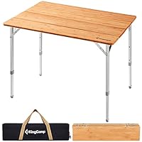 KingCamp Campingtisch Bambus Klapptisch höhenverstellbar für 4-6 Personen Campingtisch klappbar 4 Falten mit Tragetasche belastbar bis 80 kg,100 x 65 cm,L