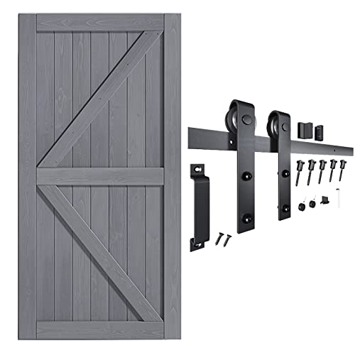 Image of FREDBECK Sliding Barn Door 38 x 84 Grey Wood Barn Door, Fit 34 inch-36 inch Opening