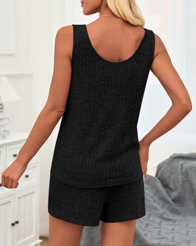 Imily Bela Womens Pajama Sets 2 Piece Sleeveless Summer Pjs Ribbed Knit Tank Top and Shorts Cute Lounge Sleepwear3