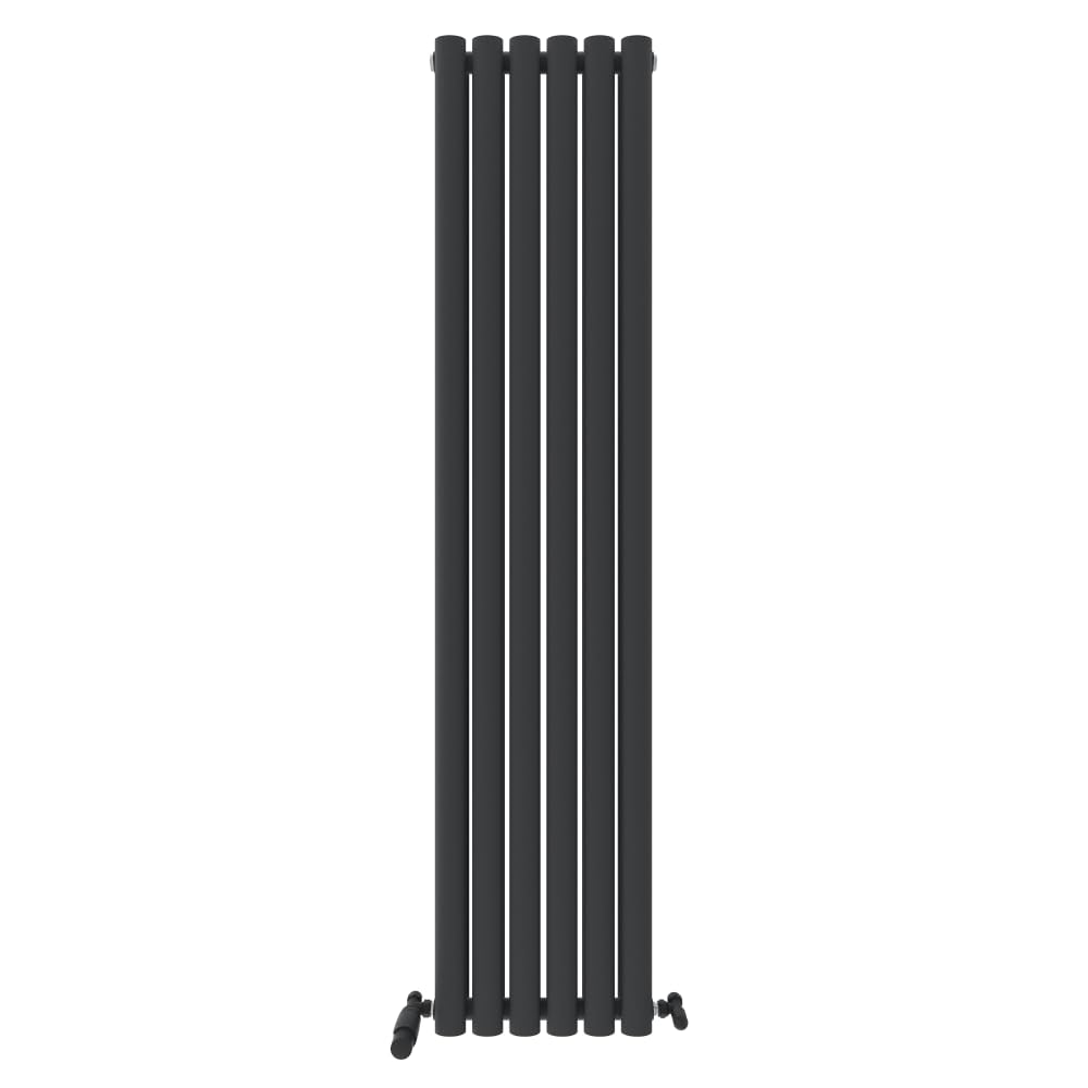 iBathUK Strata Wall-Mounted Vertical Double Oval Panel Radiator, 6-Column Steel High Thermal Output Hydronic Central Heating, Designer Modern Radiator in Matt Anthracite, 1600 × 354mm