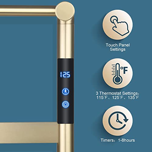 Molojok Heated Towel Racks For Bathroom,4-Bar Electric Heated Towel Racks,Wall Mount Electric Plug-In/Hardwired Towel Warmers Brushed Gold #TOP2