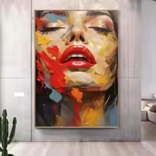 Peinture abstraite visage de femme art mural moderne salon tableau texturé couleurs 21x30cm