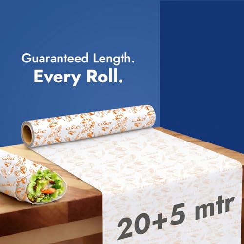 Image of Claret Eco-Friendly Food Wrapping Paper | 20+5 Meter | Keeps Food Fresh | Butter Paper Roll For Tiffin Roti Snacks | Non-Stick & Safe For Kitchen Use (Pack Of 1)