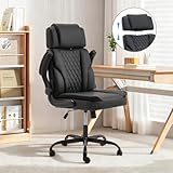 ECOTOUGE Executive Office Chair, Ergonomic Big and Tall Desk Chair with Adjustable Headrest,High PU Leather Comfy Heavy Duty Computer Chair with Padded Flip-up Arm, Black