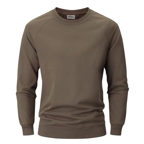 USALL Sweatshirts für Herren Baumwolle Rundhals Hoodie Pullovers Männer Kapuzenpullover Langarm Casual Sweatshirt(W700 Olive XXL)