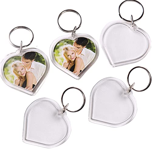 erioctry 25PCS Transparent Acrylic Photo Frame Keychains Heart-Shaped Personalized Keyrings DIY Photo Picture Frames Keyrings Key Holder for Lovers