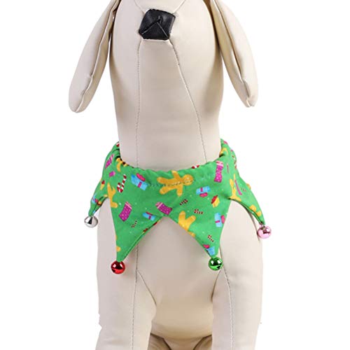 Coleira de Natal para animais de estimação com sinos - colar ajustável (boneco de gengibre verde + P