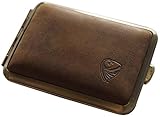 GERMANUS Pillendose Etui, Made in Germany, Kleines Rind Pillenbox für Tabletten, Stahl mit braunem Leder, für Tabak Schnupftabak