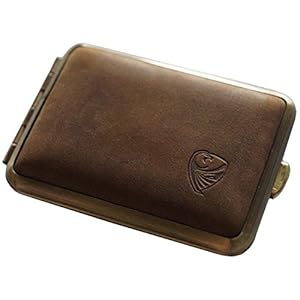 GERMANUS Pillendoos etui, Made in Germany, klein rundvlees pillendoos voor tabletten, staal met bruin leer, voor tabak…