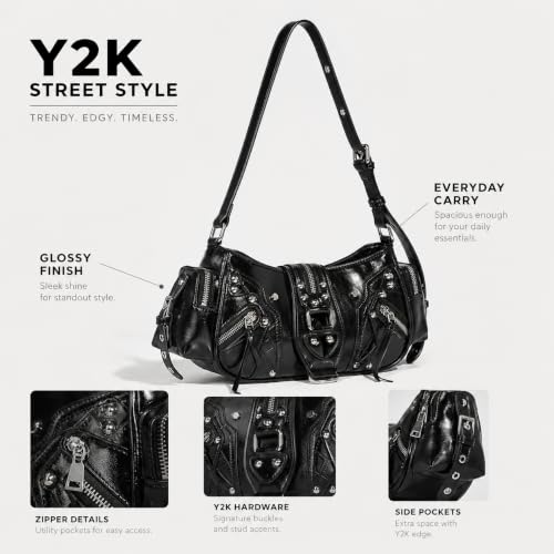Image of Shoulder Purse for Women, Leather Women's Handbag Y2k Aesthetic Coquette Shoulder Bag Hobo Punk Trendy Ladies Purse