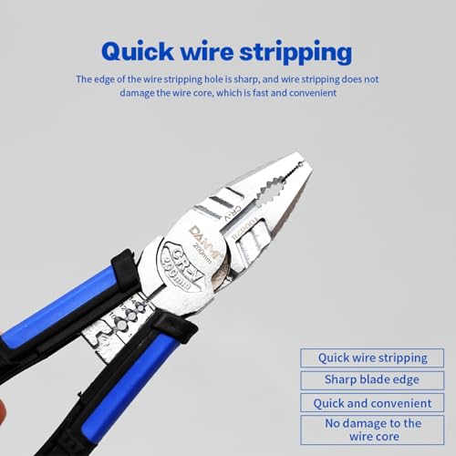Image of Multifunctional Plier and Wire Stripper, 8 Inch Combination Cutter, Chrome Vanadium Steel Jaws, Comfort Grip Pliers Tool for DIY Electrical Repair & Tools Kit
