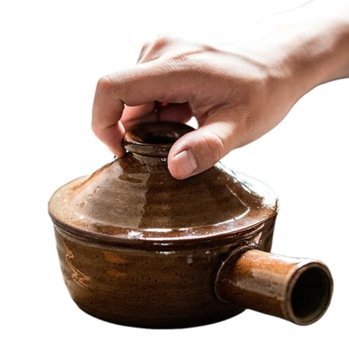 AZIDWERYQ Cooker a microonde da 300 ml di Ceramica Grezza da 2x5 Pollici pentola a microonde con Coperchio e Manico in lavastoviglie Rustico gresino Sicuro per pentole Persona