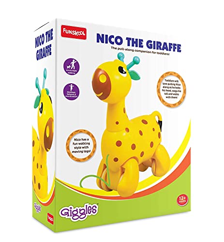 Image of Giggles Funskool Pull Along Nico The Giraffe, Activity & Learning Toys for Babies, Toddlers, for Baby Boys & Girls, Encourage Walking, Improve Balance, Multicolour, Gift Set for Kids, Ages 18+ Months