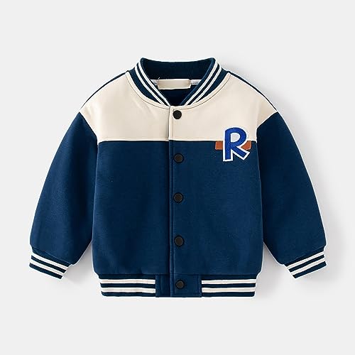Kids Fall Jacket Toddler Boys Autumn And Winter Long Sleeve Standing Collar Button Letter Printed Colorblocking2