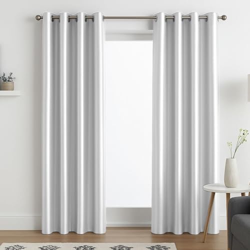 John Aird Luxury Faux Silk Fully Lined Eyelet Curtains (White, 117cm Width x 137cm Drop (46"x 54")