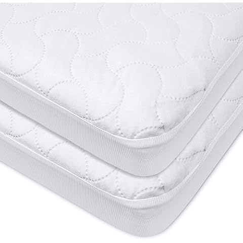 American Baby Company 2 Pack Waterproof Fitted Crib and Toddler Mattress Protector, Quilted and Noiseless Crib & Toddler Mattress Pad Cover, White, 52"x28"x9" Cover