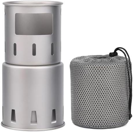 Lixada Camping Stove Titanium Wood Burning Stove Folding Wood Stove Lightweight Camp Stove for Outdoor Trekking Hiking Backpacking Picnic BBQ