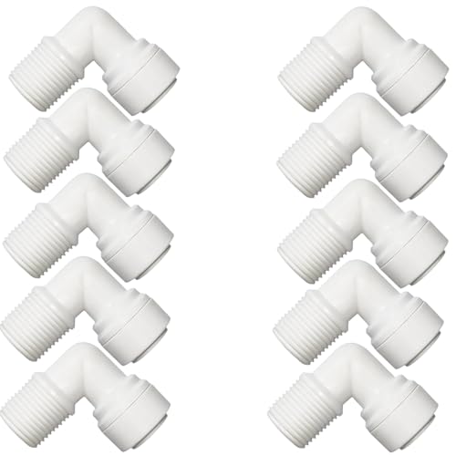 10 PCS Elbow Male Thread Adapter 1-4 Male x 1-4 OD Tube Quick Connect Fitting For RO Water System, Water Filter,Drinking Water, Water Purifier Tube Fitting