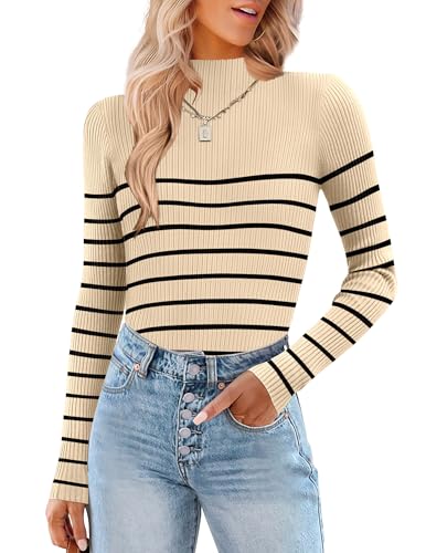 Image of HOTOUCH Women Turtleneck Tops Mock Neck Sweater Ribbed Knit Basic Casual Long Sleeve Shirt Fall Winter Clothing 2025 Trendy