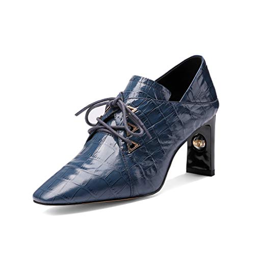 TinaCus Women's Handmade Embossed Genuine Leather Square Toe Exquisite High Heel Lace Up Plus-Size Pump Shoes