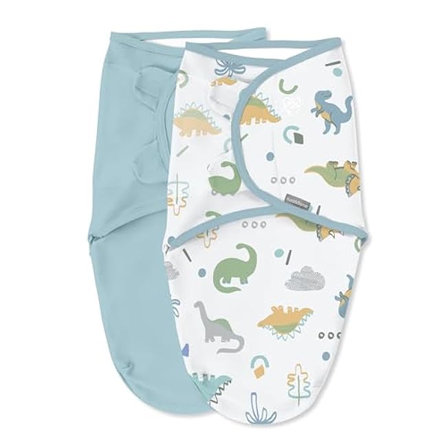 SwaddleMe by Ingenuity Original Swaddle, 100% Cotton, Improves Sleep & Calms Startle Reflex, 0-3 Months, 1.0 TOG, 2-Pack, Baby Swaddle Blanket - Tropical Dino