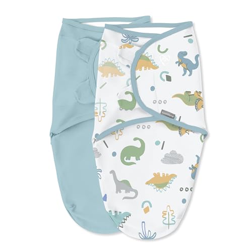 Image of SwaddleMe by Ingenuity Original Swaddle, 100% Cotton, Improves Sleep & Calms Startle Reflex, 0-3 Months, 1.0 TOG, 2-Pack, Baby Swaddle Blanket - Tropical Dino