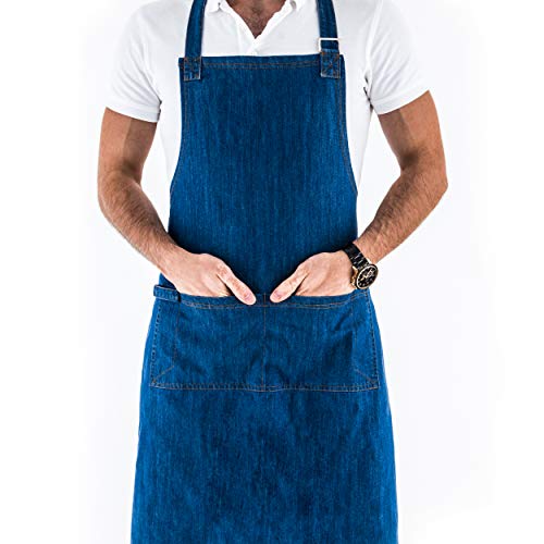 Delantal Profesional de Mezclilla con Bolsillos para Hombres y Mujeres. Delantal Unitalla...