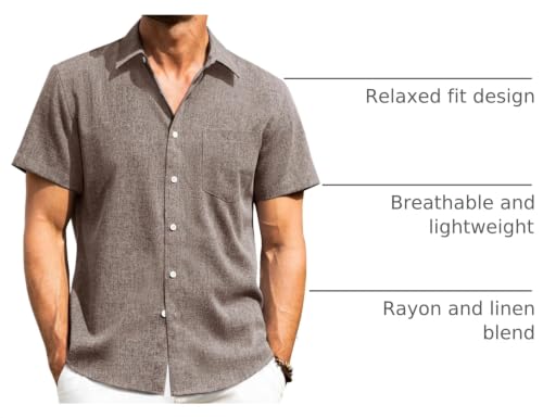 Image of Alimens & Gentle Mens Linen Shirts Short Sleeve Button Down Shirts Wrinkle Free Casual Vacation Beach Summer Tops
