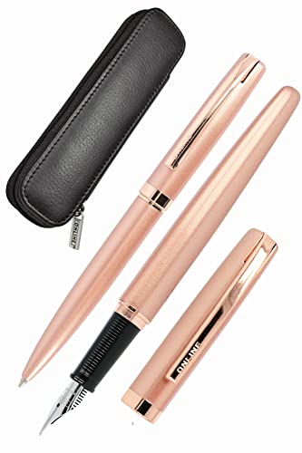 ONLINE set d'écriture Eleganza │ ensemble de stylo-plume & stylo-bille & étui en cuir │plume iridium M │ réchargeable │ coffret cadeau │ couleur rose