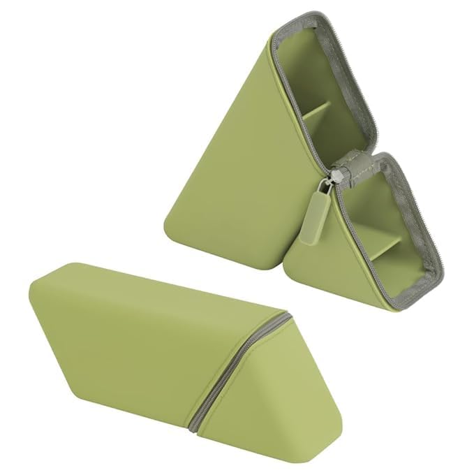 Pencil Case with Stand, Silicone Triangle Desk Pencil Pouch, Large Capacity Stationery Organizer with Zipper, Portable Pen Holder for School, Office & Travel-image-15