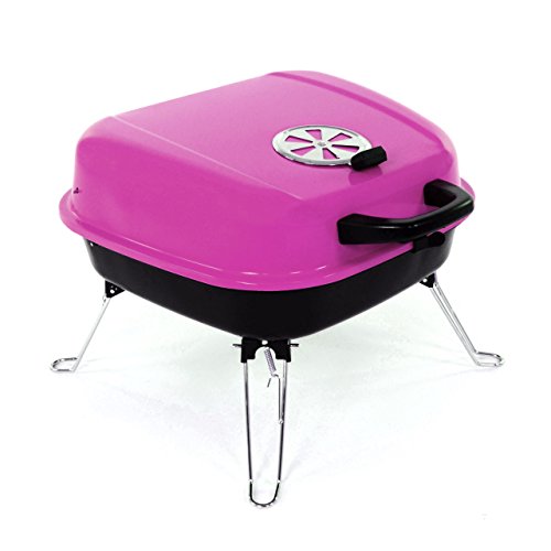 Nexos Mini Koffer-Grill Holzkohlegrill für Garten Terrasse Camping Festival Picknick Party BBQ Barbecue ca. 34 x 36 cm Grillfläche pink