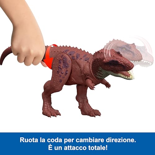 Mattel Jurassic World La Rinascita - Aucasaurus Ruggito Selvaggio, Dinosauro Giocattolo Con Movimento Della Bocca Multidirezionale Azionato Con La Coda E Suoni, Snodato, Gioco Digitale, JGB88 - 3